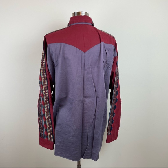 Vintage Panhandle Slim Purple Red Aztec Collared Button Down Western Shirt Top - Picture 4 of 6
